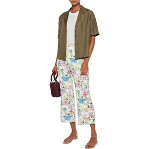Alice + Olivia Lorinda Cropped Floral Gardenia Wide Leg Crepe Pants Size 2